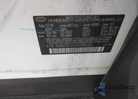 2019 Hyundai Santa Fe Se from USA, damaged, VIN 5NMS2CAD9KH106651